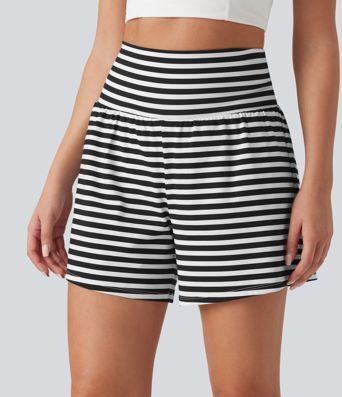 High Waisted 2-in-1 Stripe Shorts 5'' with Pockets