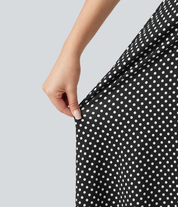 Crisscross Backless Square Neck Sleeveless Ruched Polka Dot Built-in Bra Midi Resort Flowy Dress