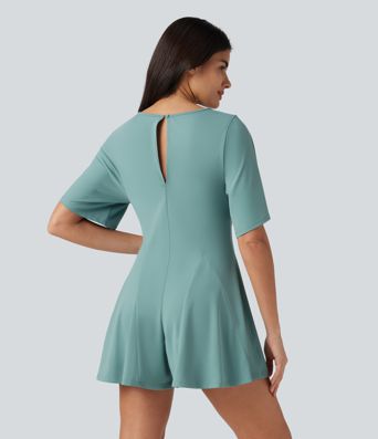 Combinaison courte décontractée col V manches courtes dos avec découpe