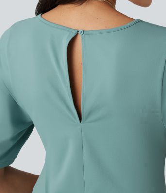 Combinaison courte décontractée col V manches courtes dos avec découpe