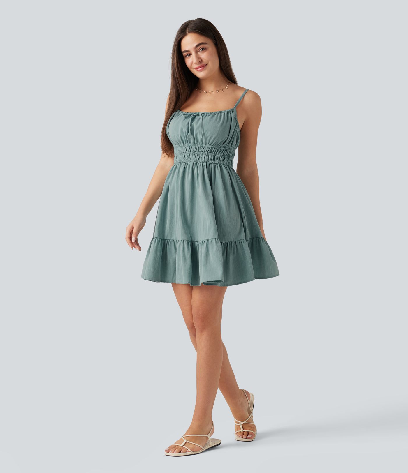 Tie Front Flowy Mini Casual Linen-Feel Slip Dress