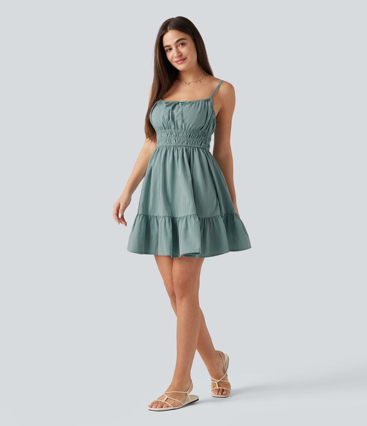 Tie Front Flowy Mini Casual Linen-Feel Slip Dress