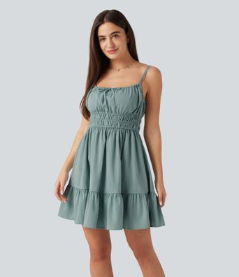 Tie Front Flowy Mini Casual Linen-Feel Slip Dress