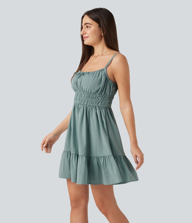 Tie Front Flowy Mini Casual Linen-Feel Slip Dress