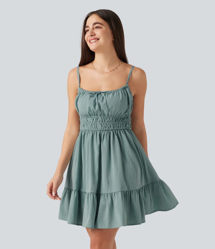 Tie Front Flowy Mini Casual Linen-Feel Slip Dress