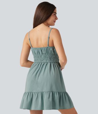Tie Front Flowy Mini Casual Linen-Feel Slip Dress