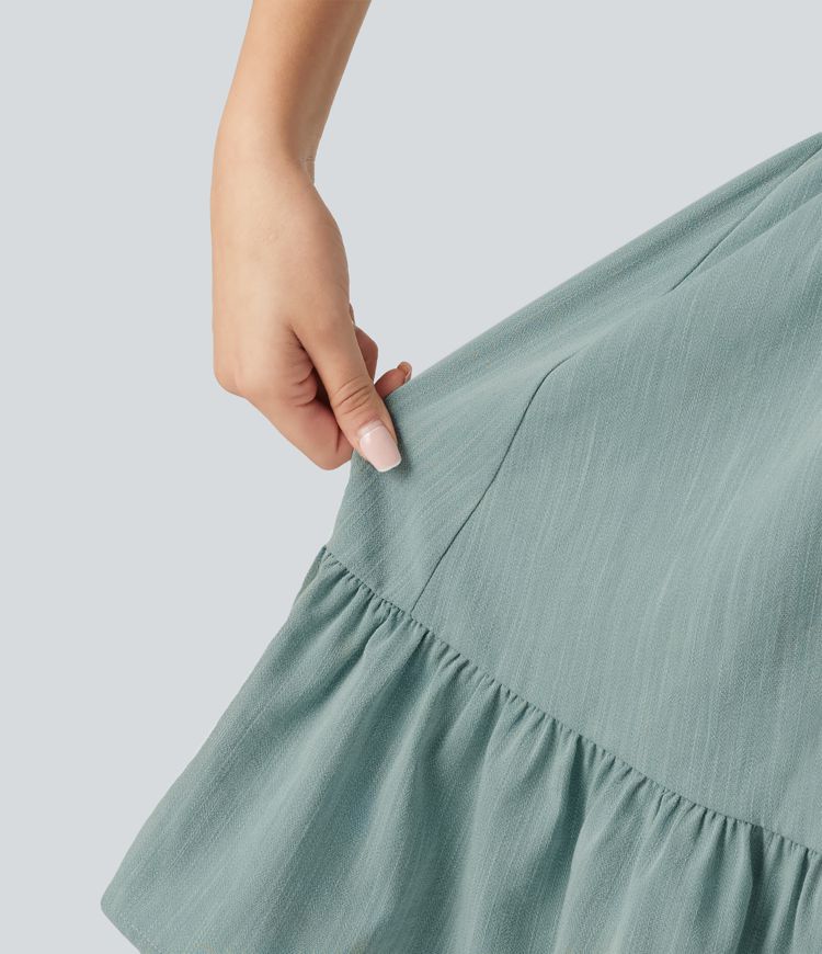 Tie Front Flowy Mini Casual Linen-Feel Slip Dress