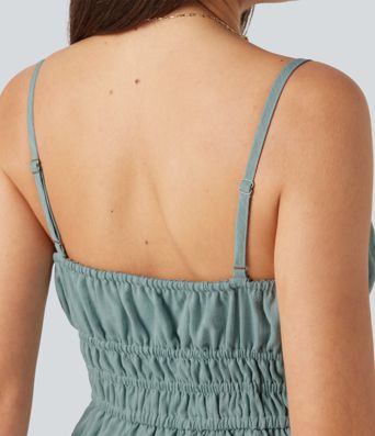 Tie Front Flowy Mini Casual Linen-Feel Slip Dress