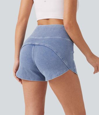 Halara Flex™ - Lässige Denim-Shorts mit hohem Bund, Seitentaschen, Bauchkontrolle und abgerundetem Saum