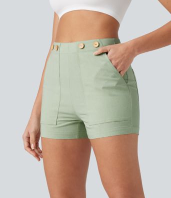 Short taille haute décontracté en lin stretch 7,5 cm avec poches