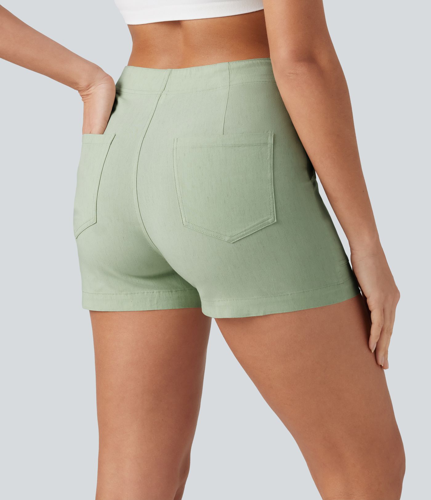 Short taille haute décontracté en lin stretch 7,5 cm avec poches
