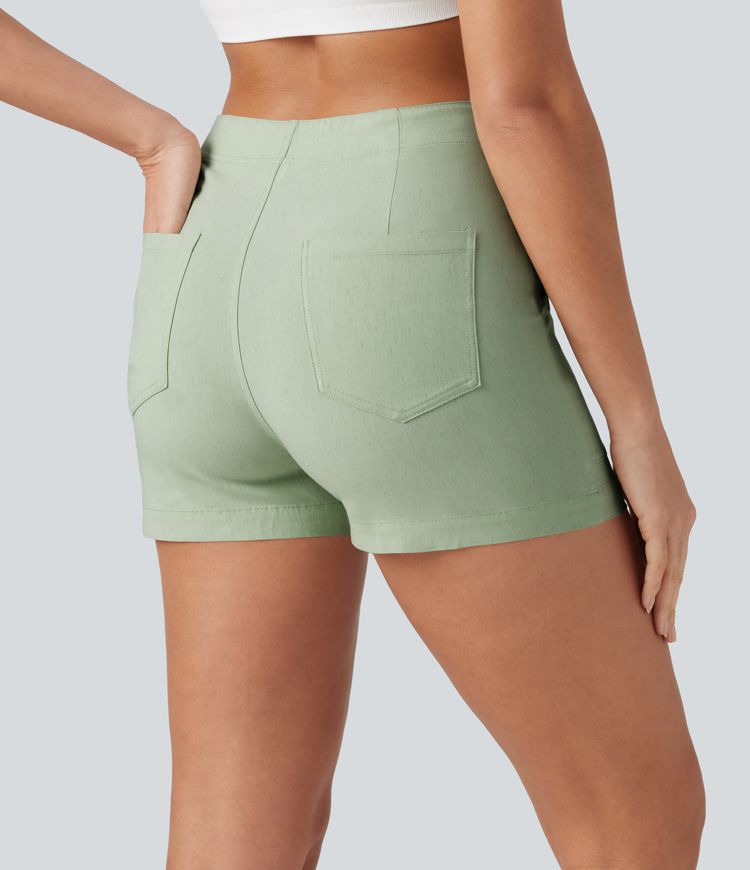 Short taille haute décontracté en lin stretch 7,5 cm avec poches