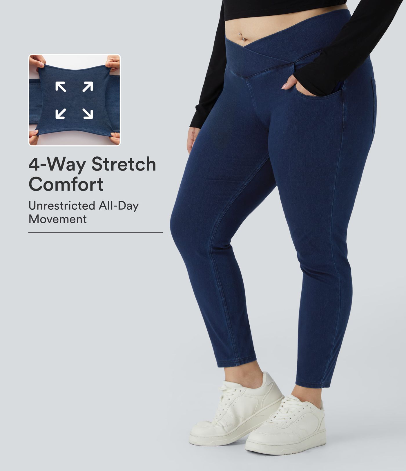 Halara Flex™ High Waisted Crossover Pockets Denim 7/8 Plus Size Work Leggings Halara Flex™ High Waisted Crossover Pockets Denim 7/8 Plus Size Work Leggings