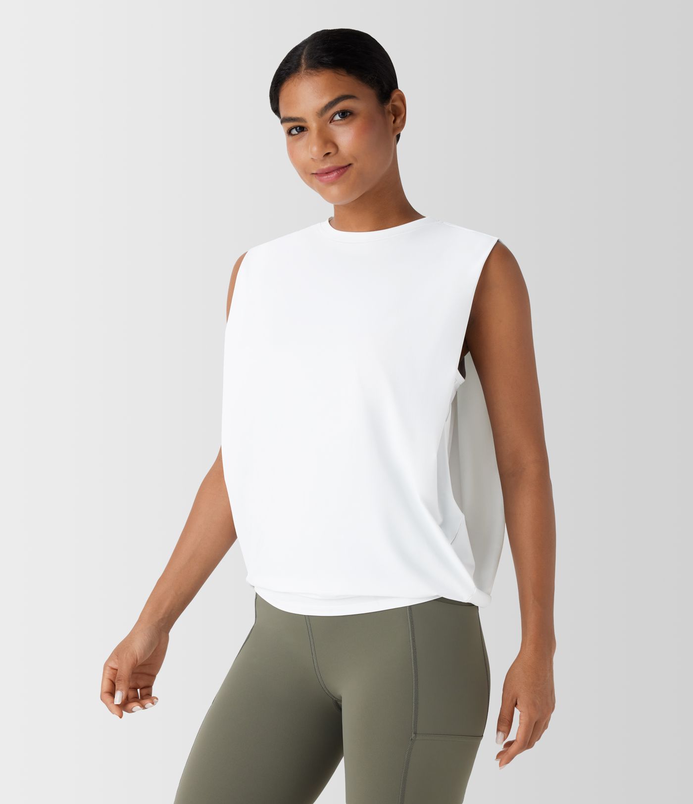 Round Neck Ruched Cool Touch Yoga Tank Top-UPF50+