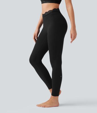 Halara UltraSculpt™ V-Shaped High Waisted Contrast Lace Yoga Leggings with Pockets Halara UltraSculpt™ V-Shaped High Waisted Contrast Lace Yoga Leggings with Pockets