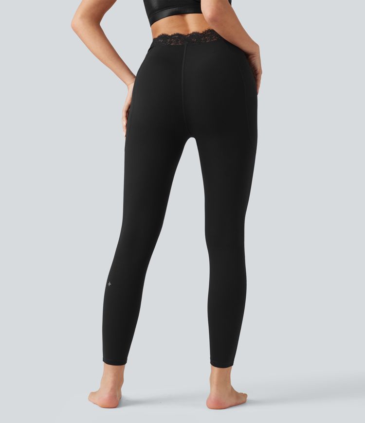 Halara UltraSculpt™ V-Shaped High Waisted Contrast Lace Yoga Leggings with Pockets Halara UltraSculpt™ V-Shaped High Waisted Contrast Lace Yoga Leggings with Pockets