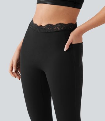 Halara UltraSculpt™ V-Shaped High Waisted Contrast Lace Yoga Leggings with Pockets Halara UltraSculpt™ V-Shaped High Waisted Contrast Lace Yoga Leggings with Pockets