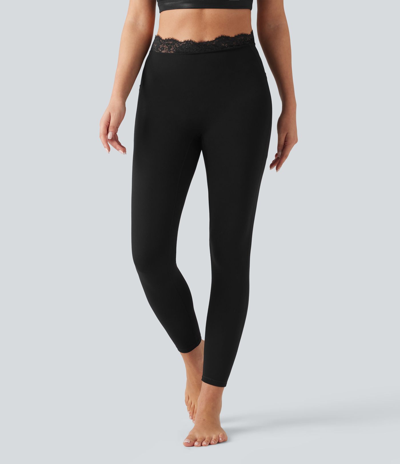 Halara UltraSculpt™ V-Shaped High Waisted Contrast Lace Yoga Leggings with Pockets Halara UltraSculpt™ V-Shaped High Waisted Contrast Lace Yoga Leggings with Pockets
