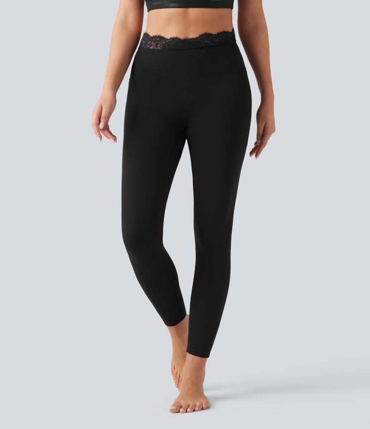 Halara UltraSculpt™ V-Shaped High Waisted Contrast Lace Yoga Leggings with Pockets Halara UltraSculpt™ V-Shaped High Waisted Contrast Lace Yoga Leggings with Pockets