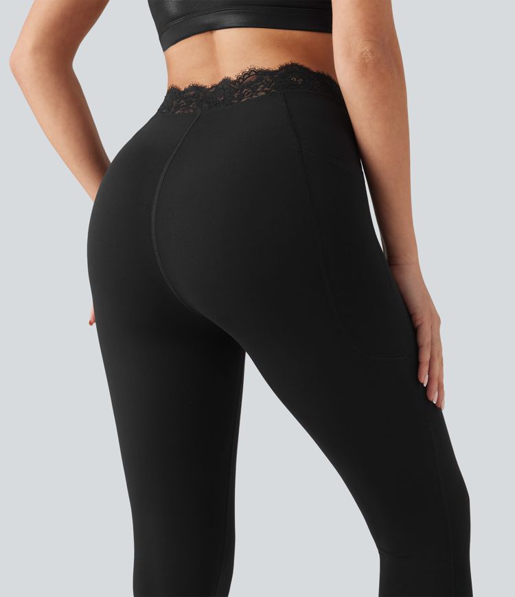 Halara UltraSculpt™ V-Shaped High Waisted Contrast Lace Yoga Leggings with Pockets Halara UltraSculpt™ V-Shaped High Waisted Contrast Lace Yoga Leggings with Pockets