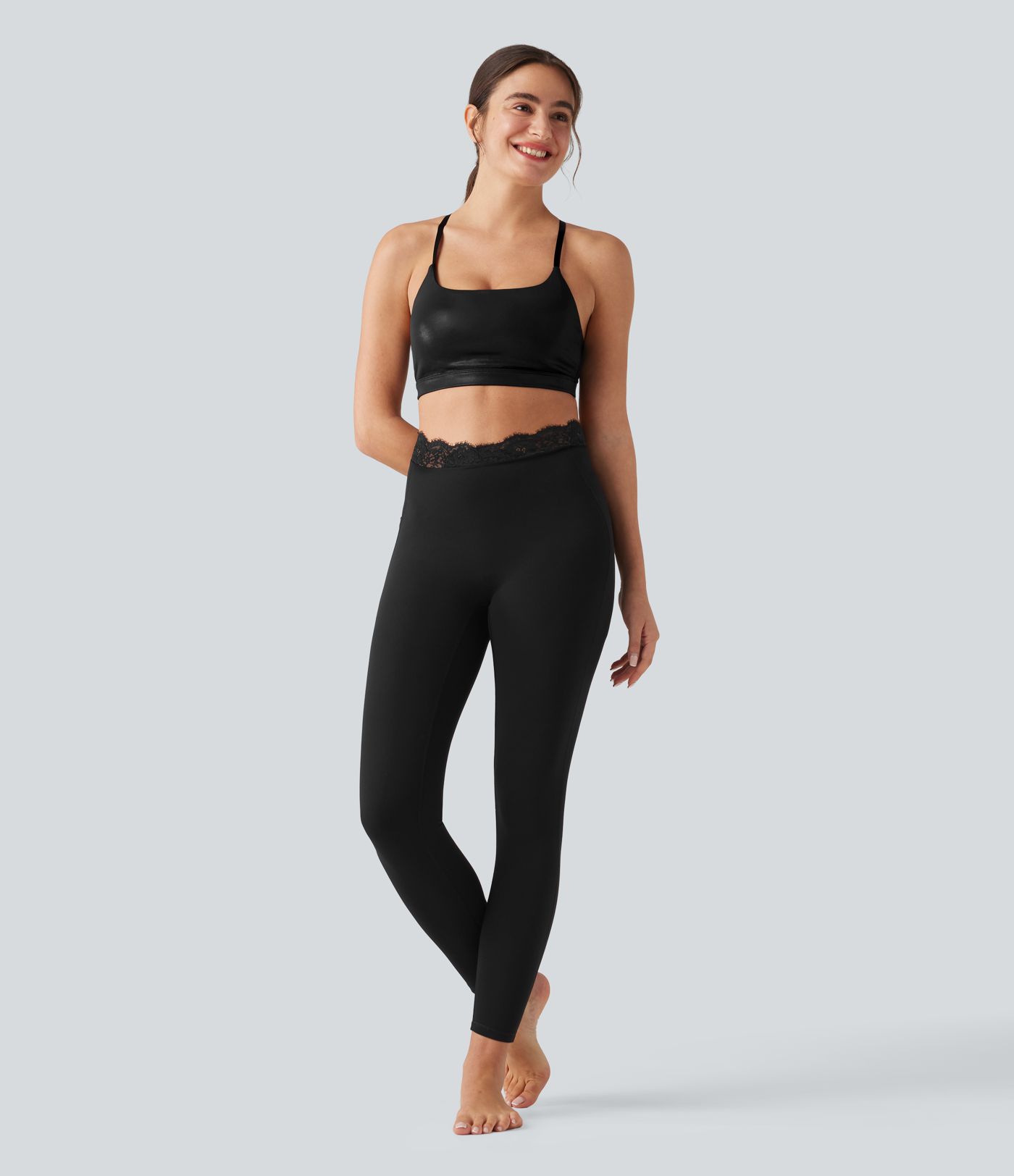 Halara UltraSculpt™ V-Shaped High Waisted Contrast Lace Yoga Leggings with Pockets Halara UltraSculpt™ V-Shaped High Waisted Contrast Lace Yoga Leggings with Pockets