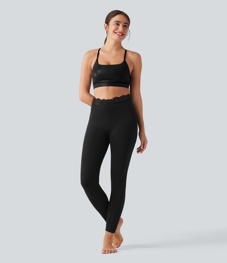 Halara UltraSculpt™ V-Shaped High Waisted Contrast Lace Yoga Leggings with Pockets Halara UltraSculpt™ V-Shaped High Waisted Contrast Lace Yoga Leggings with Pockets