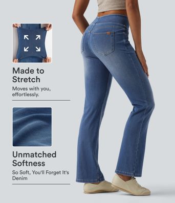 Halara Flex™ Curvy High Waisted Bootcut Washed Casual Jeans with Pockets Halara Flex™ Curvy High Waisted Bootcut Washed Casual Jeans with Pockets