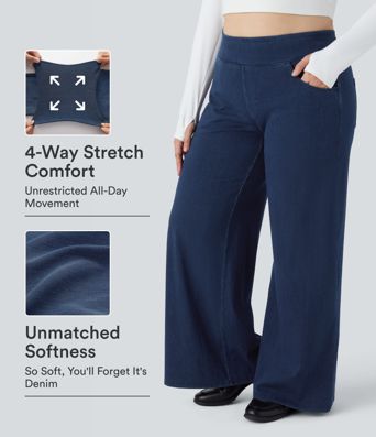Halara Flex™ High Waisted Pockets Baggy Wide Leg Loose Casual Plus Size Jeans