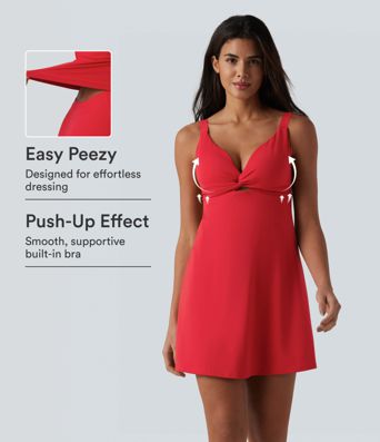 SoftlyZero™ Plush Robe sport avec bretelles ajustables torsadées, effet push-up, coussinets non amovibles et poches - Easy Peasy