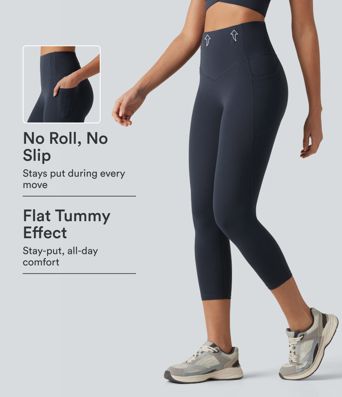 Halara UltraSculpt™ High Waisted Anti-Roll Tummy Control Shaping Yoga Capri Leggings with Pockets