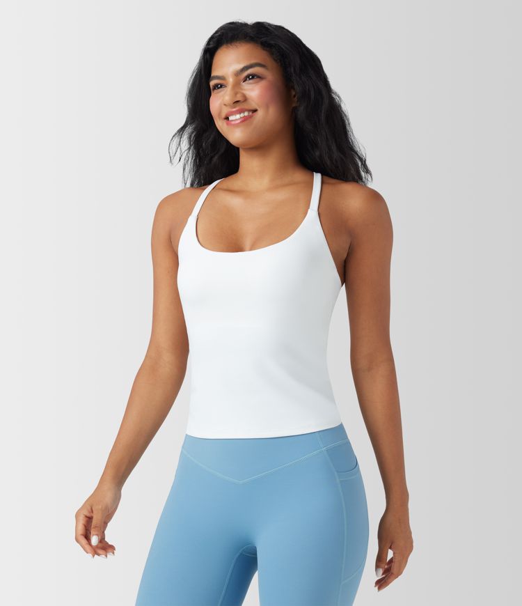 Scoop Neck Crisscross Back Crossover Hem Yoga Cami Top