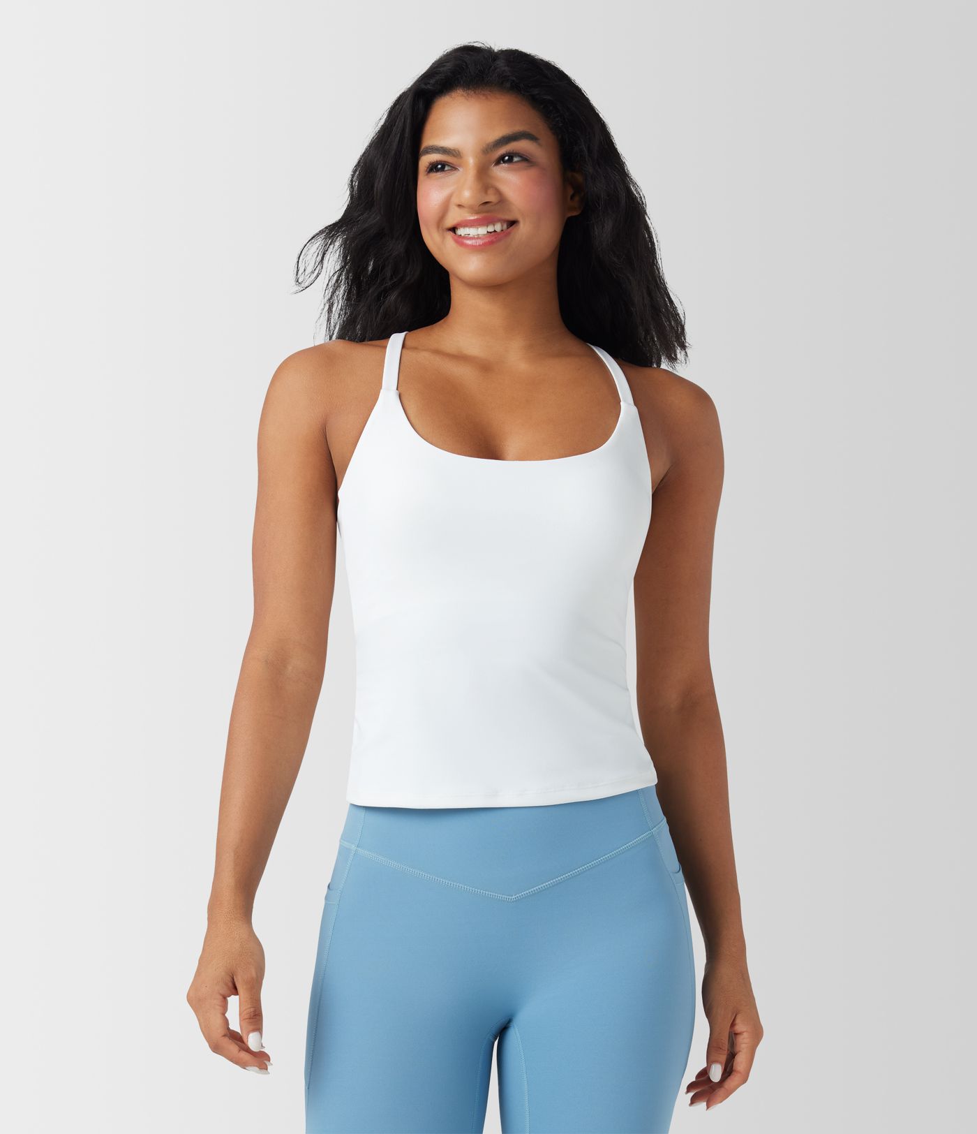 Scoop Neck Crisscross Back Crossover Hem Yoga Cami Top