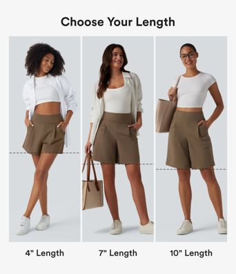 DayStretch High Waisted Pleated Work Bermuda Shorts 10'' with Pockets