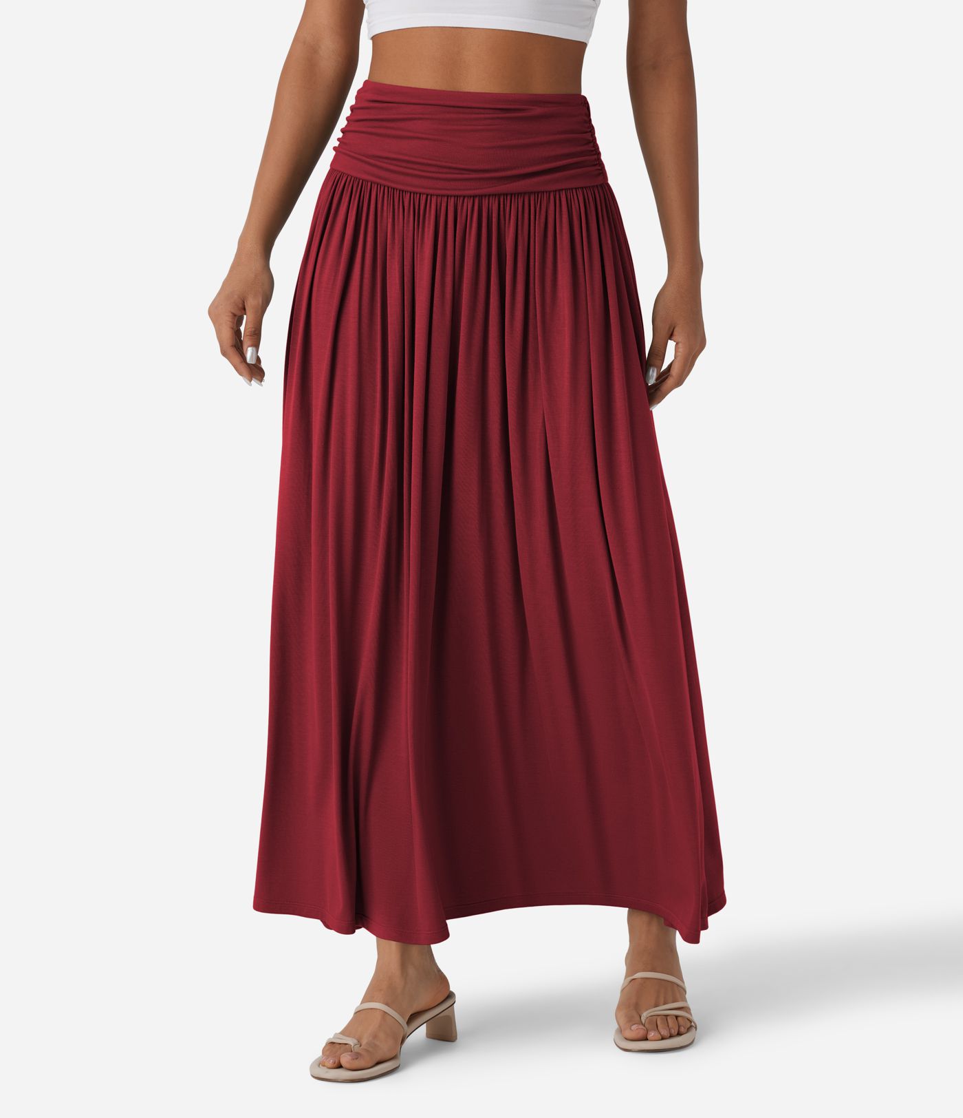 Hochgeschnittener geraffter fließender Maxi-Casual-Rock