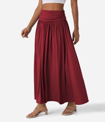 Hochgeschnittener geraffter fließender Maxi-Casual-Rock