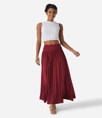 Hochgeschnittener geraffter fließender Maxi-Casual-Rock