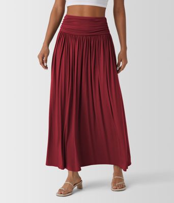 Falda maxi casual de cintura alta fruncida y fluida