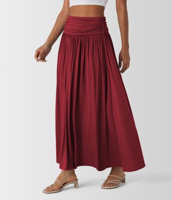 Falda maxi casual de cintura alta fruncida y fluida