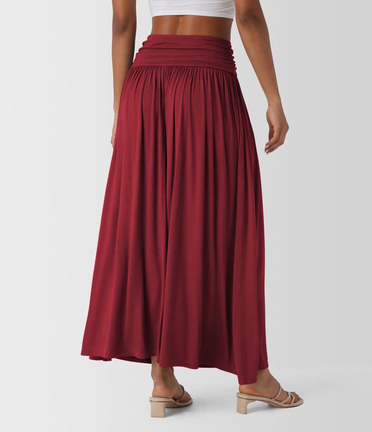 Falda maxi casual de cintura alta fruncida y fluida