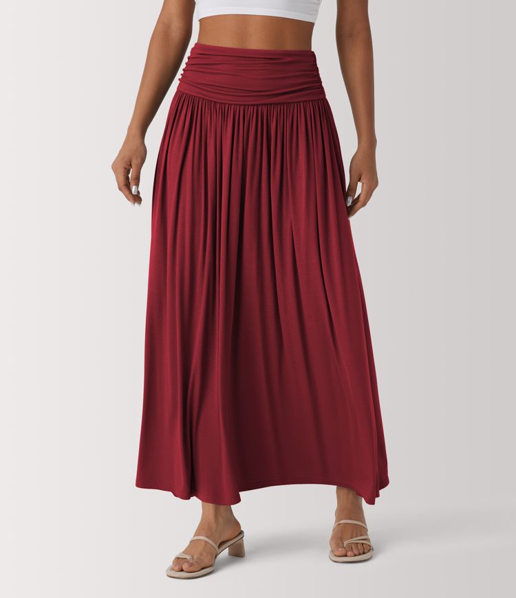 Hochgeschnittener geraffter fließender Maxi-Casual-Rock