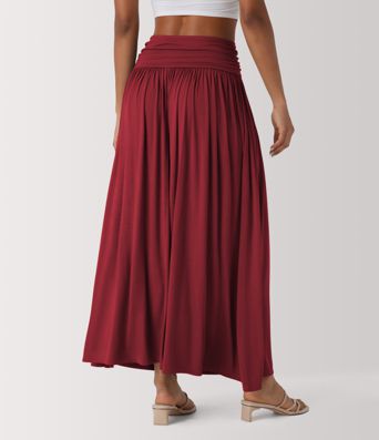 Hochgeschnittener geraffter fließender Maxi-Casual-Rock