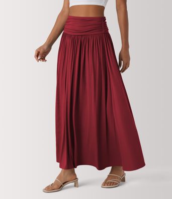 Hochgeschnittener geraffter fließender Maxi-Casual-Rock