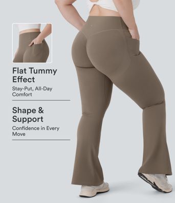 Halara UltraSculpt™ High Waisted Scrunch Butt Lifting Tummy Control Pocket Shaping Yoga Bootcut Plus Size Leggings