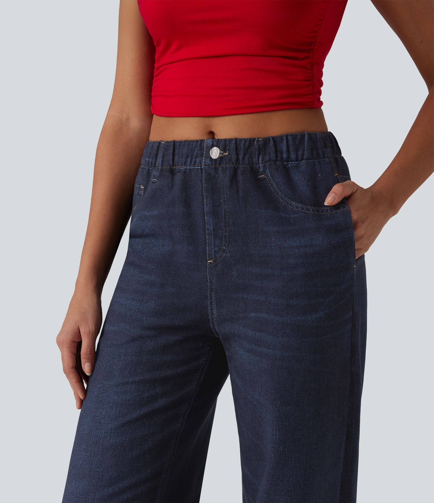 Mid Rise Denim Print French Terry Casual Sweatpants Jeans with Pockets Mid Rise Denim Print French Terry Casual Sweatpants Jeans with Pockets