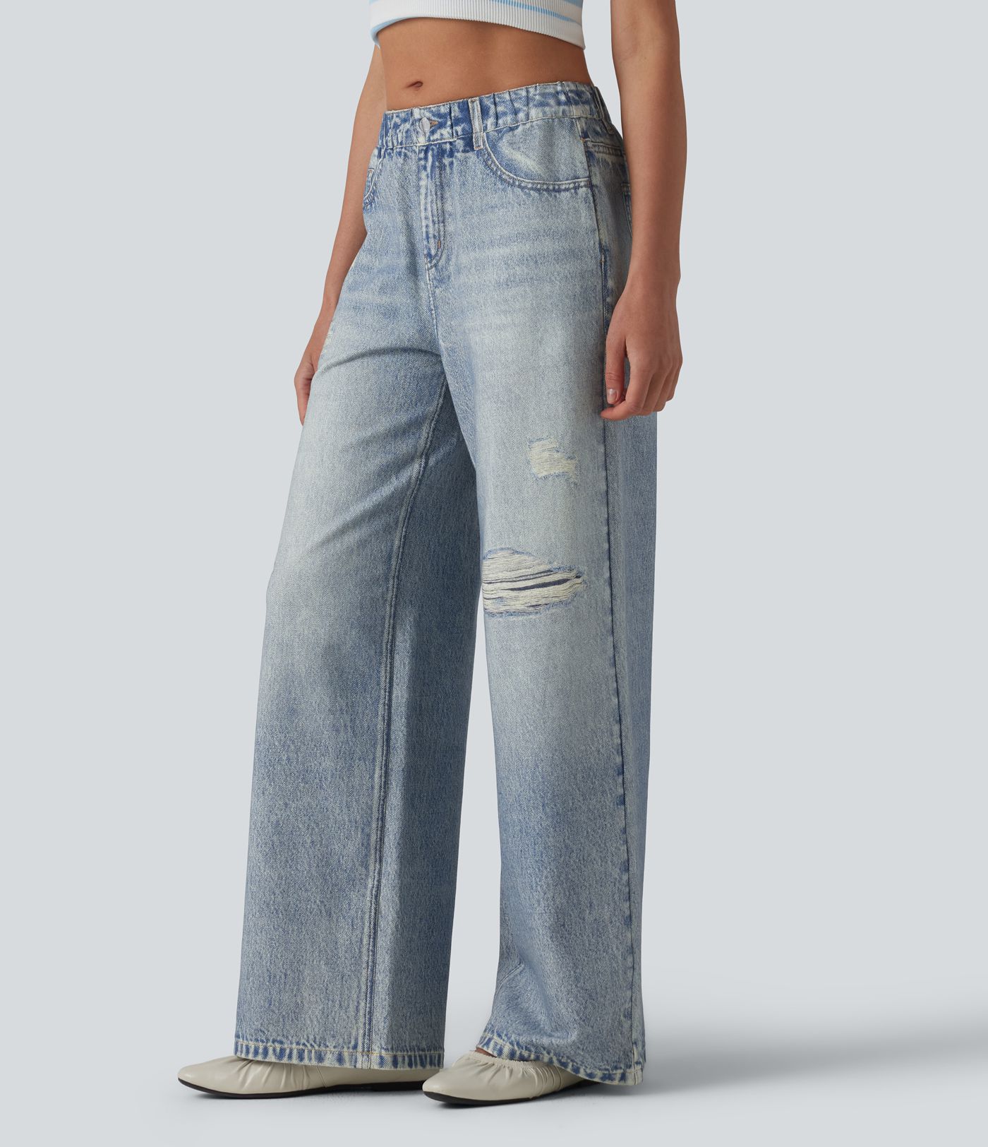 Mid Rise Denim Print French Terry Casual Sweatpants Jeans with Pockets Mid Rise Denim Print French Terry Casual Sweatpants Jeans with Pockets