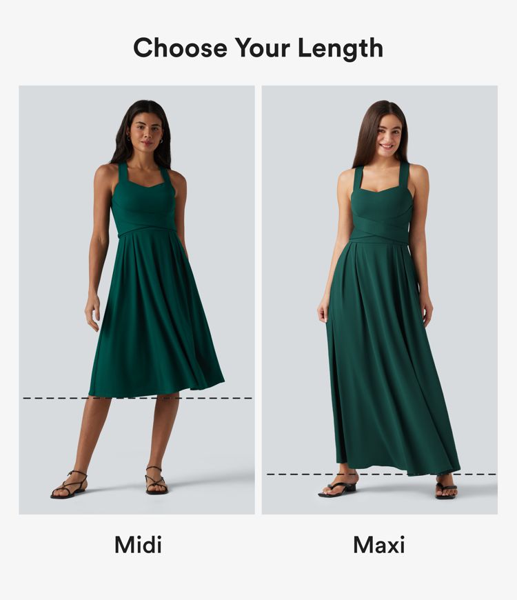 Sweetheart Neck Sleeveless Crisscross Tie-back Maxi Casual Flowy Dress with Pockets