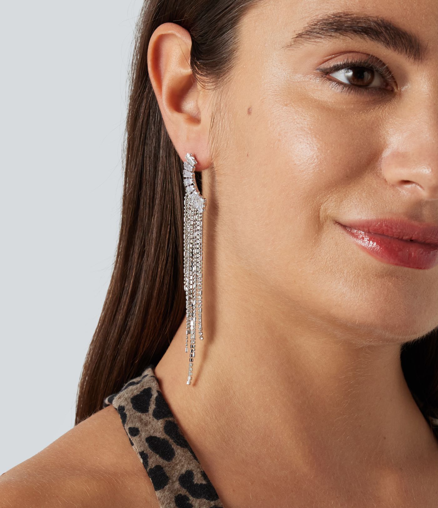 Rhinestone Tassel Long Earrings