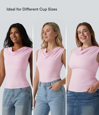 Halara pamut jersey sálgalléros, ujjatlan, beépített melltartós, hétköznapi felső — B–DD kosárméretek Halara pamut jersey sálgalléros, ujjatlan, beépített melltartós, hétköznapi felső — B–DD kosárméretek