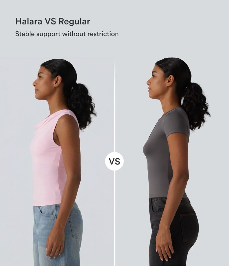 Halara pamut jersey sálgalléros, ujjatlan, beépített melltartós, hétköznapi felső — B–DD kosárméretek Halara pamut jersey sálgalléros, ujjatlan, beépített melltartós, hétköznapi felső — B–DD kosárméretek