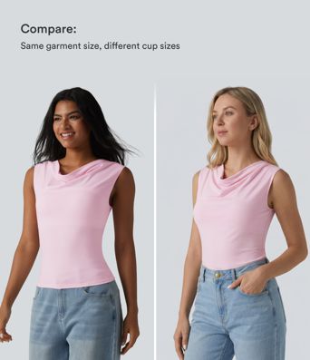 Halara pamut jersey sálgalléros, ujjatlan, beépített melltartós, hétköznapi felső — B–DD kosárméretek Halara pamut jersey sálgalléros, ujjatlan, beépített melltartós, hétköznapi felső — B–DD kosárméretek